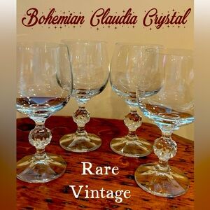 Vintage Fine Crystal Wine Barware Glasses, Claudia Ball in Stem Poland Set of 4
